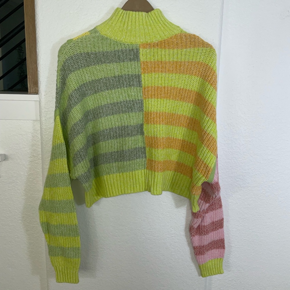 STAUD Cropped Hampton Yellow and Green Knit Sweater - Picture 6 of 6